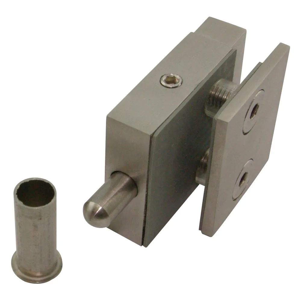 SOLIDO Glas-Feststellriegel oben, mit Bodenbuchse; Gegenplatte 36 mm, Edelstahl