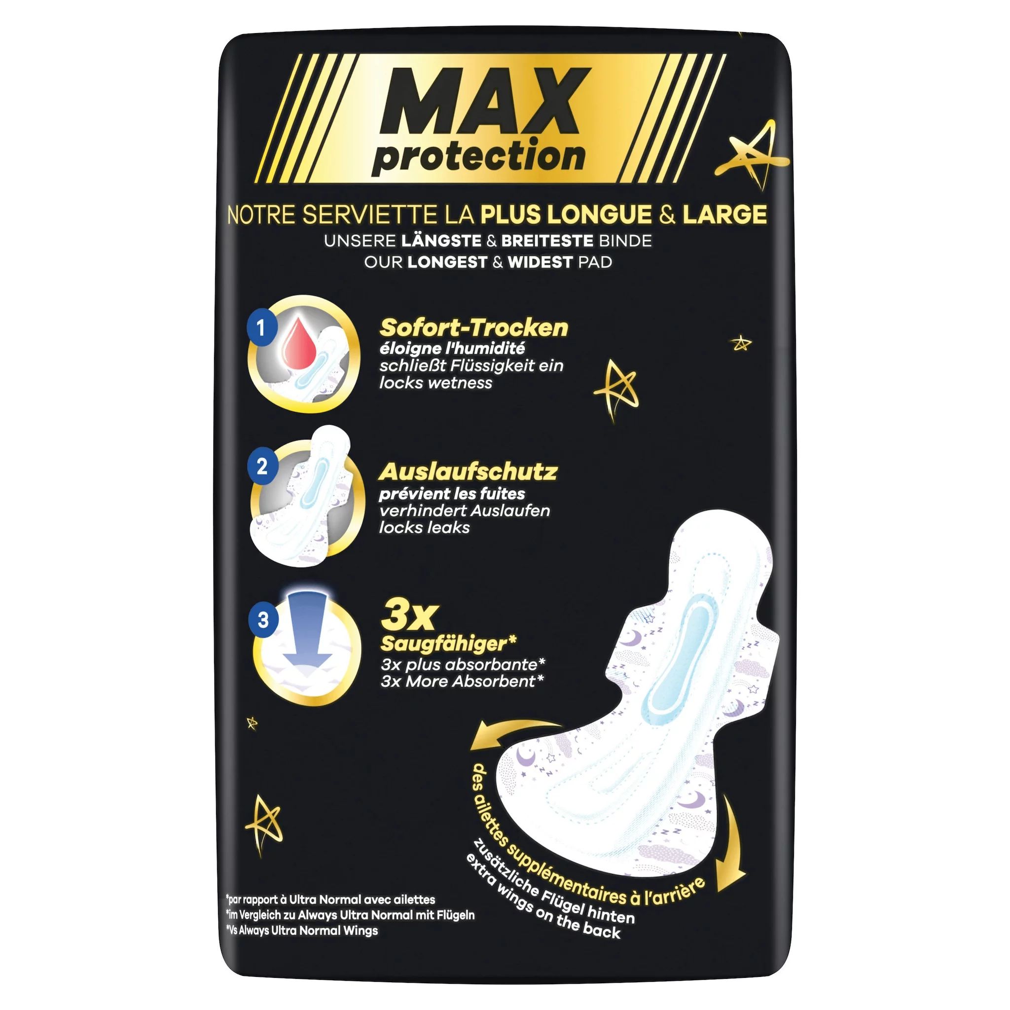 always Binde Ultimate Night - Max Protection mit Flügeln Monatspaket, 54 Binden (3 Packungen x 18 St
