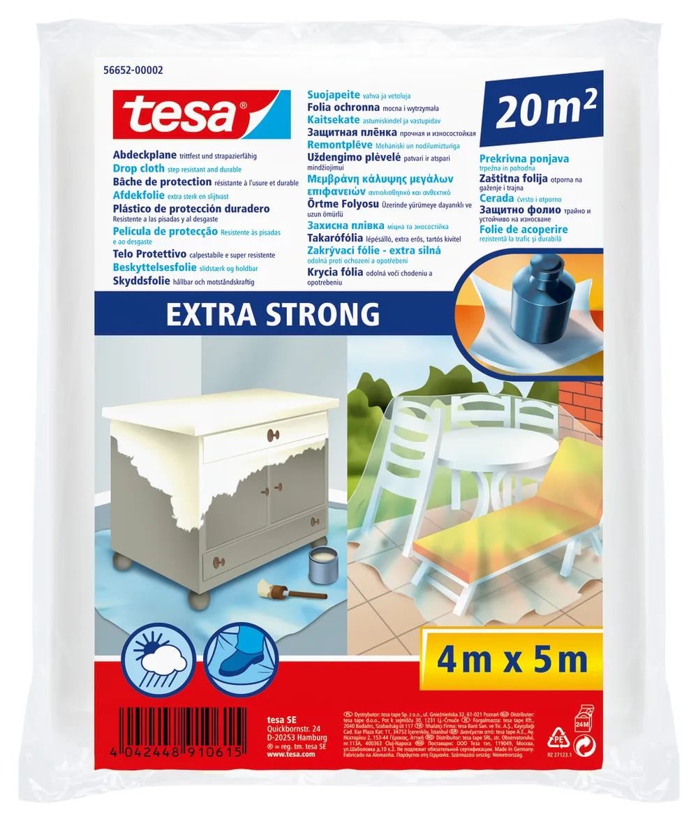 tesa® Abdeckfolie 4 x 5 m – nachhaltiger Oberflächenschutz bei Renovierungen