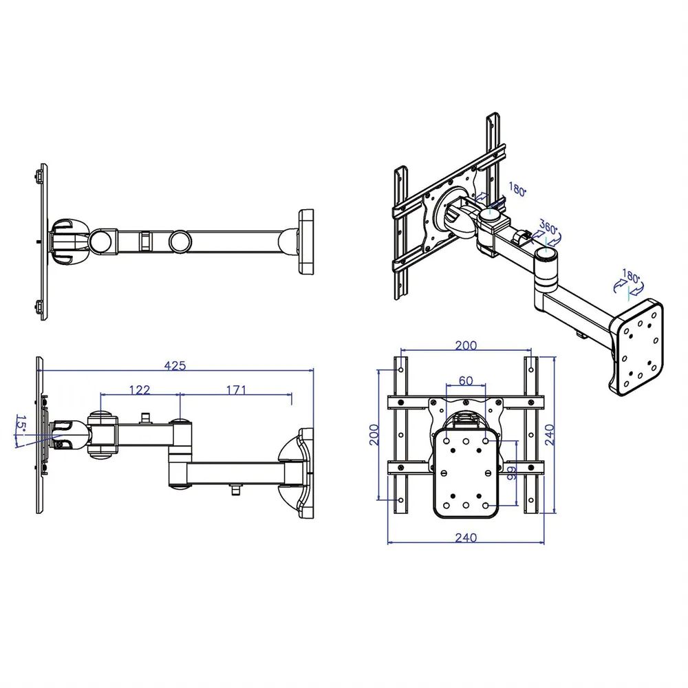 ROLINE LCD-/TV-Wandhalterung, 5 Gelenke, bis 25 kg