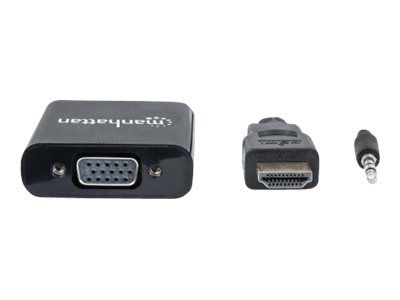 Manhattan HDMI auf VGA-Konverter, HDMI-Stecker auf VGA-Buchse, mit Audio, optionaler USB Micro-B-Stromport, schwarz - Video- / Audio-Adapter - HDMI männlich zu HD-15 (VGA)