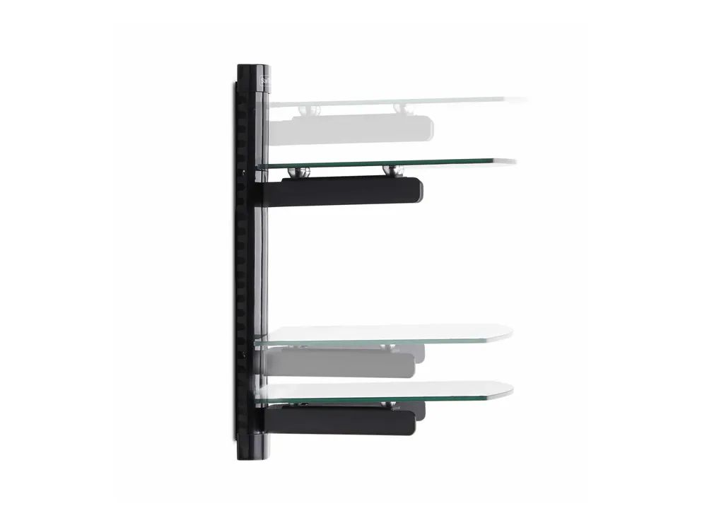 StarTech.com Dual Floating Wall-Mounted AV Shelves, Adjustable Height Shelf For Under TV, Organize A/V Equipment On Black Tempered Glass Shelves