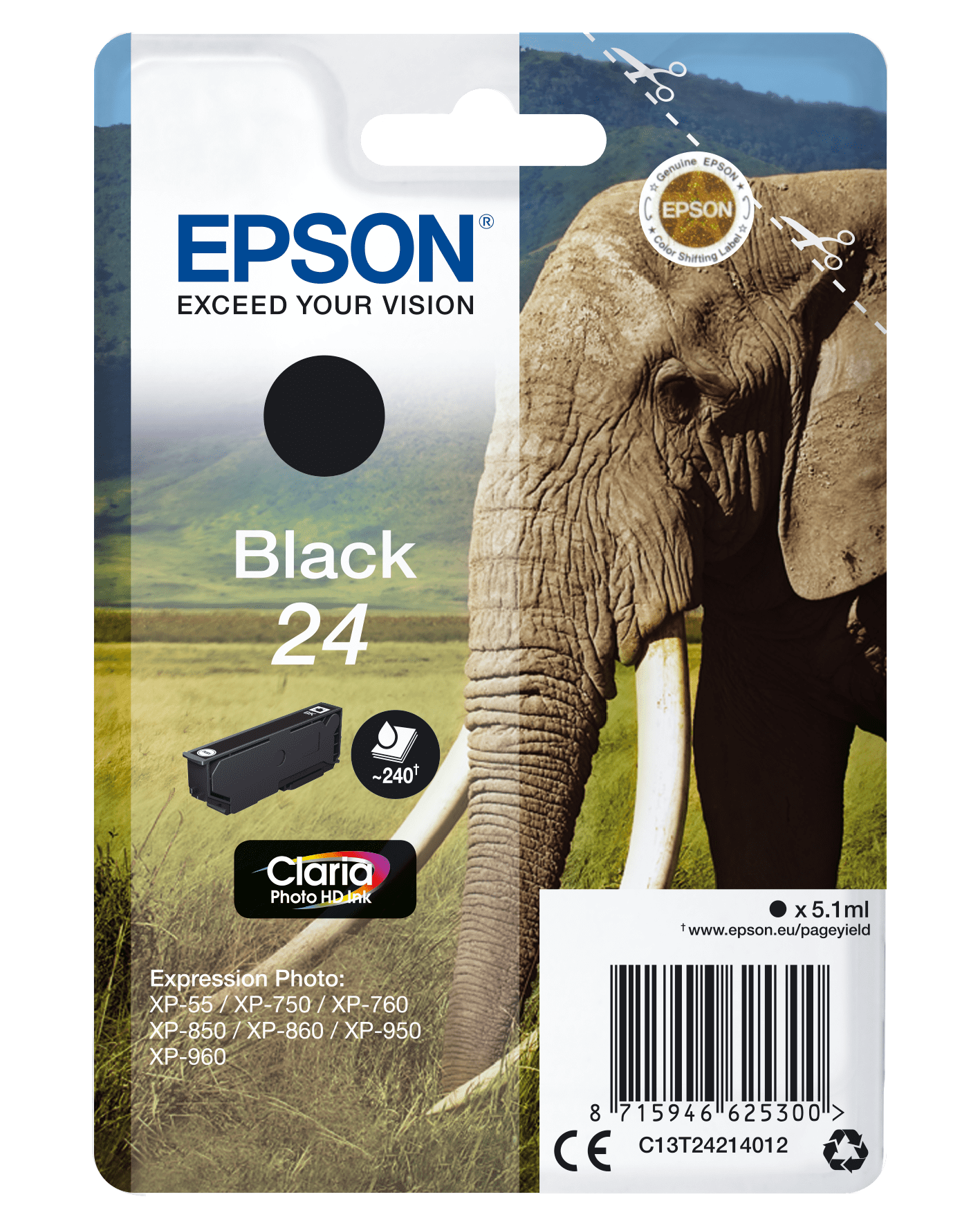 Epson 24 Tinte Elefant Single, Standard, schwarz