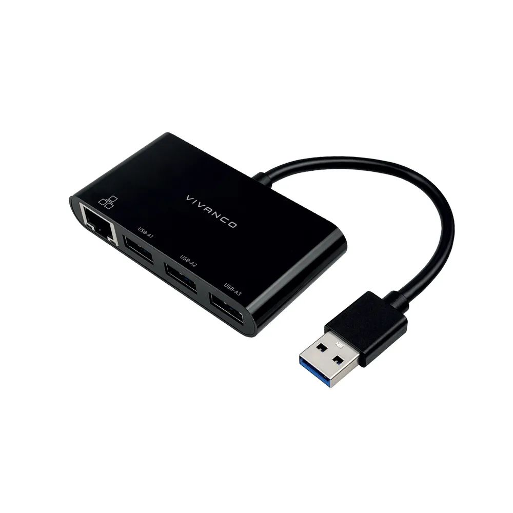 VIVANCO High Speed USB 3.1 HUB, 3-Port USB & RJ45
