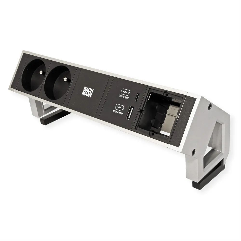 BACHMANN DESK2 2xUTE 1xUSB A&C 22W 1xCM 0,2m GST18 INOX