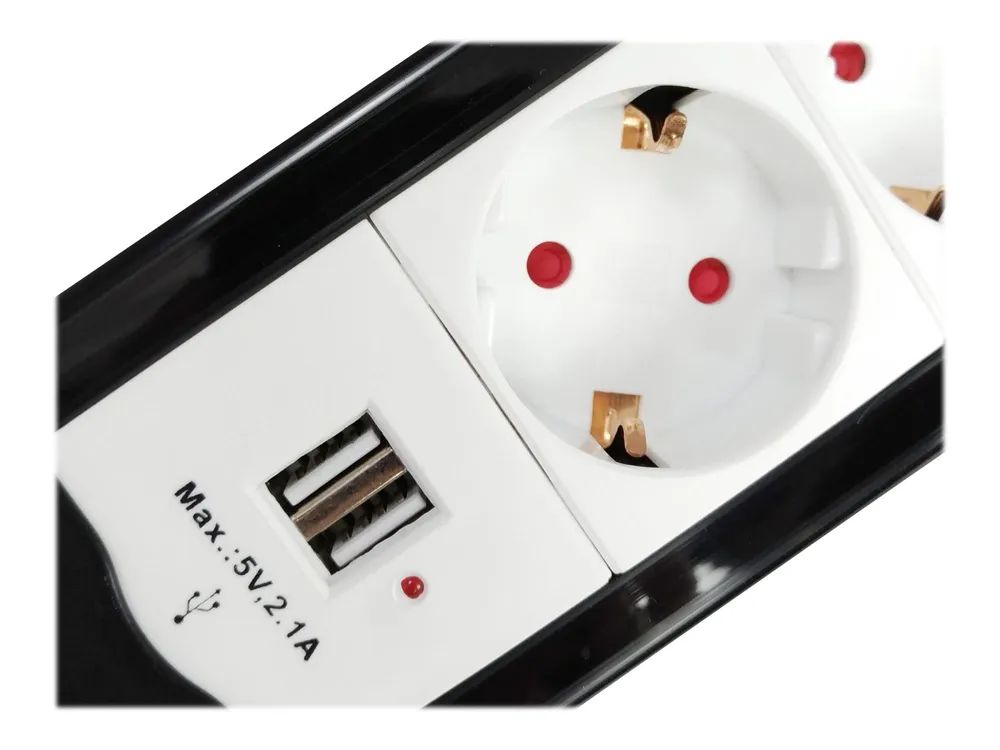 Equip Life - Version 1 - Steckdosenleiste - Wechselstrom 250 V - 3500 Watt - Eingabe, Eingang Typ F - Ausgangsanschlüsse: 4 (2 x USB, 4 x Stecker Typ F)