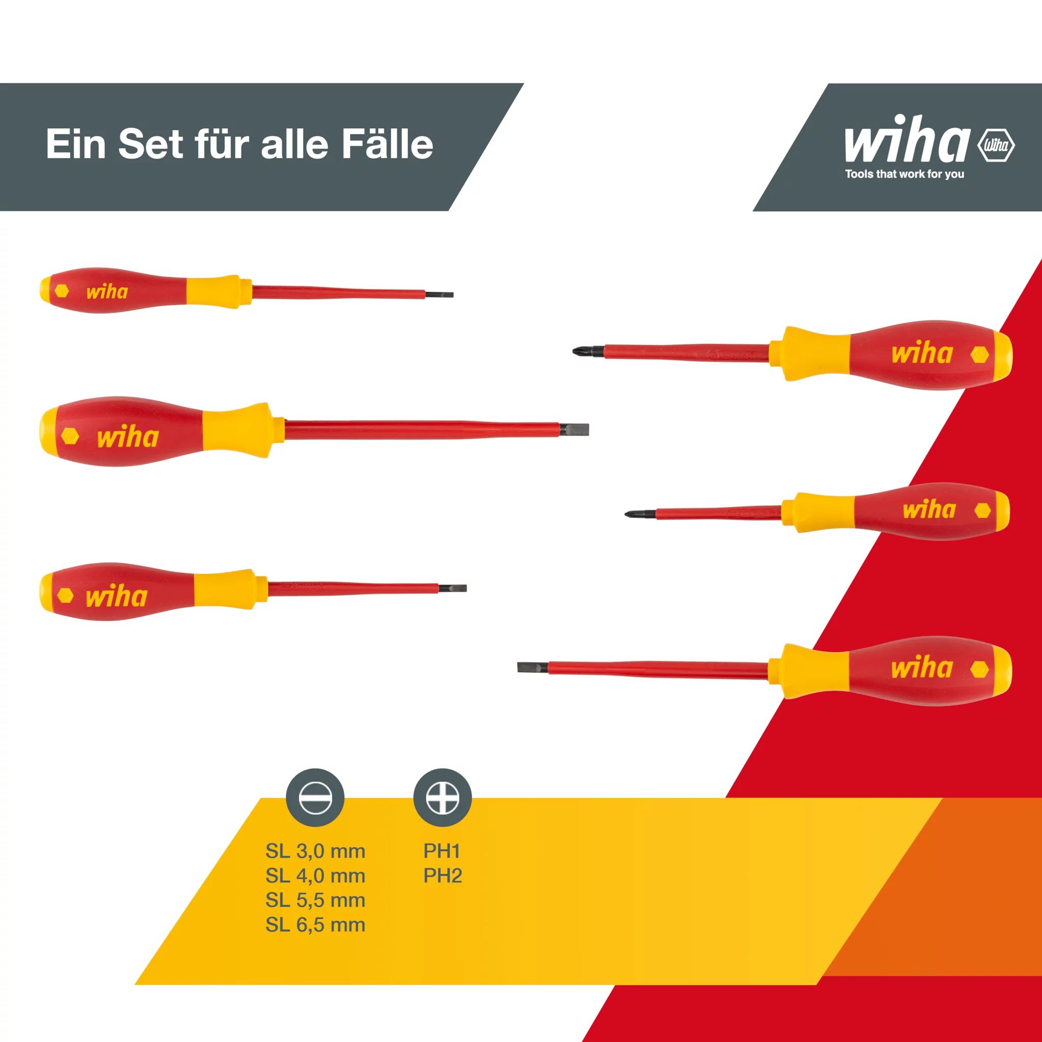 Wiha Schraubendreher Set SoftFinish® electric Schlitz, Phillips