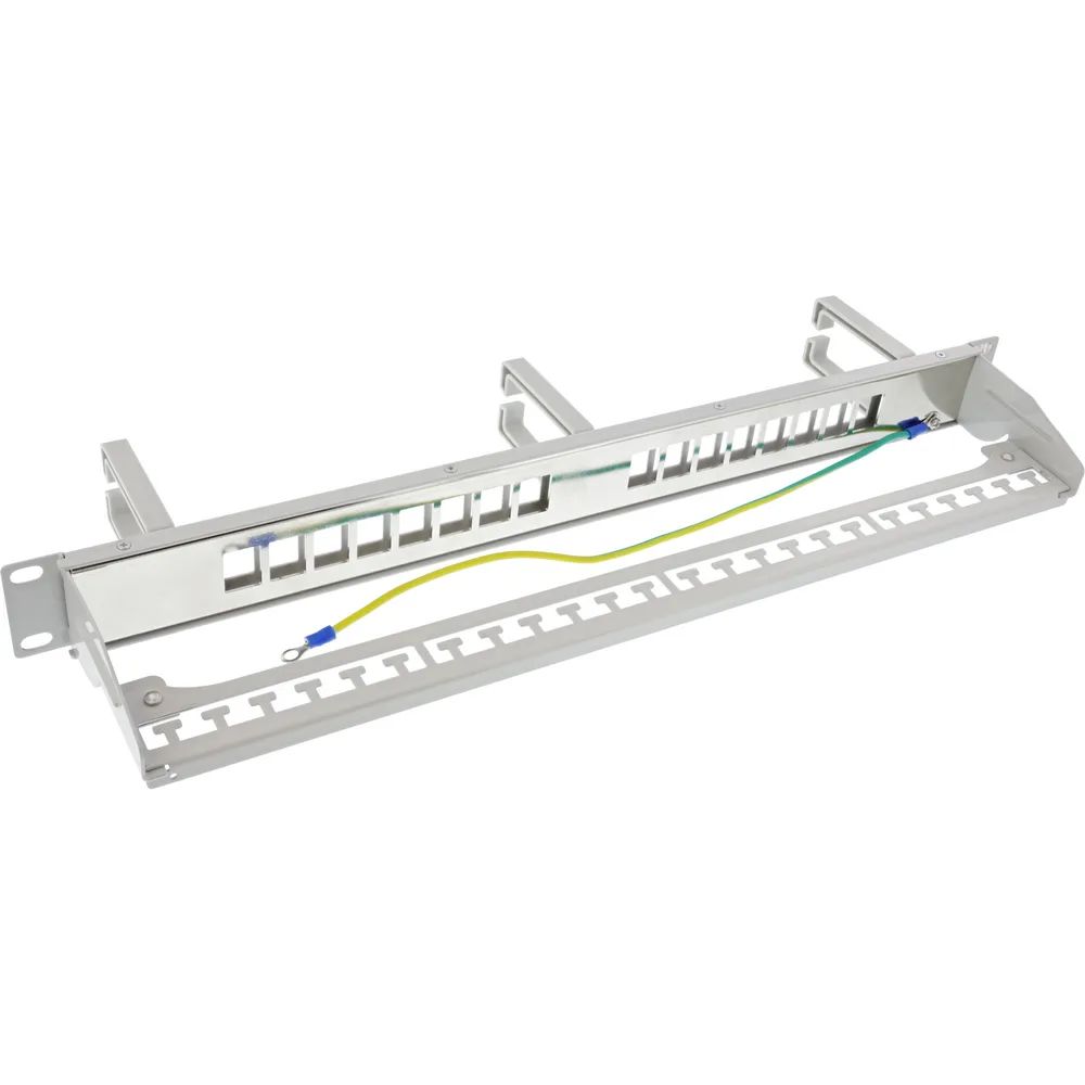 InLine Patchfeld Cat.6A 16-fach - mit 3 Bügeln - 16 Keystones - 19" - 1HE - grau
