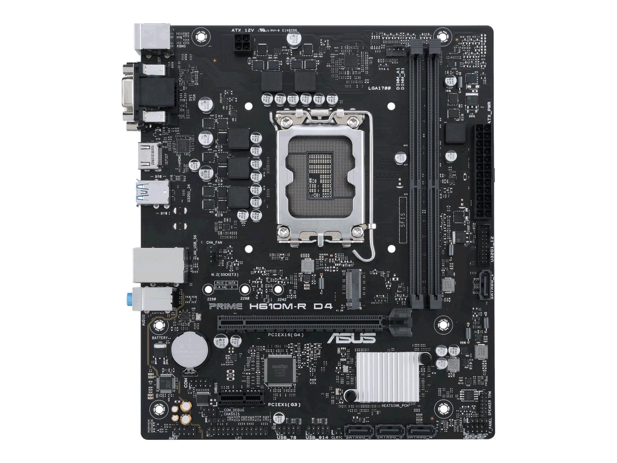 ASUS PRIME H610M-R D4 - Motherboard - micro ATX - LGA1700-Sockel - H610 Chipsatz - USB 3.2 Gen 1 - Gigabit LAN - Onboard-Grafik (CPU erforderlich)
