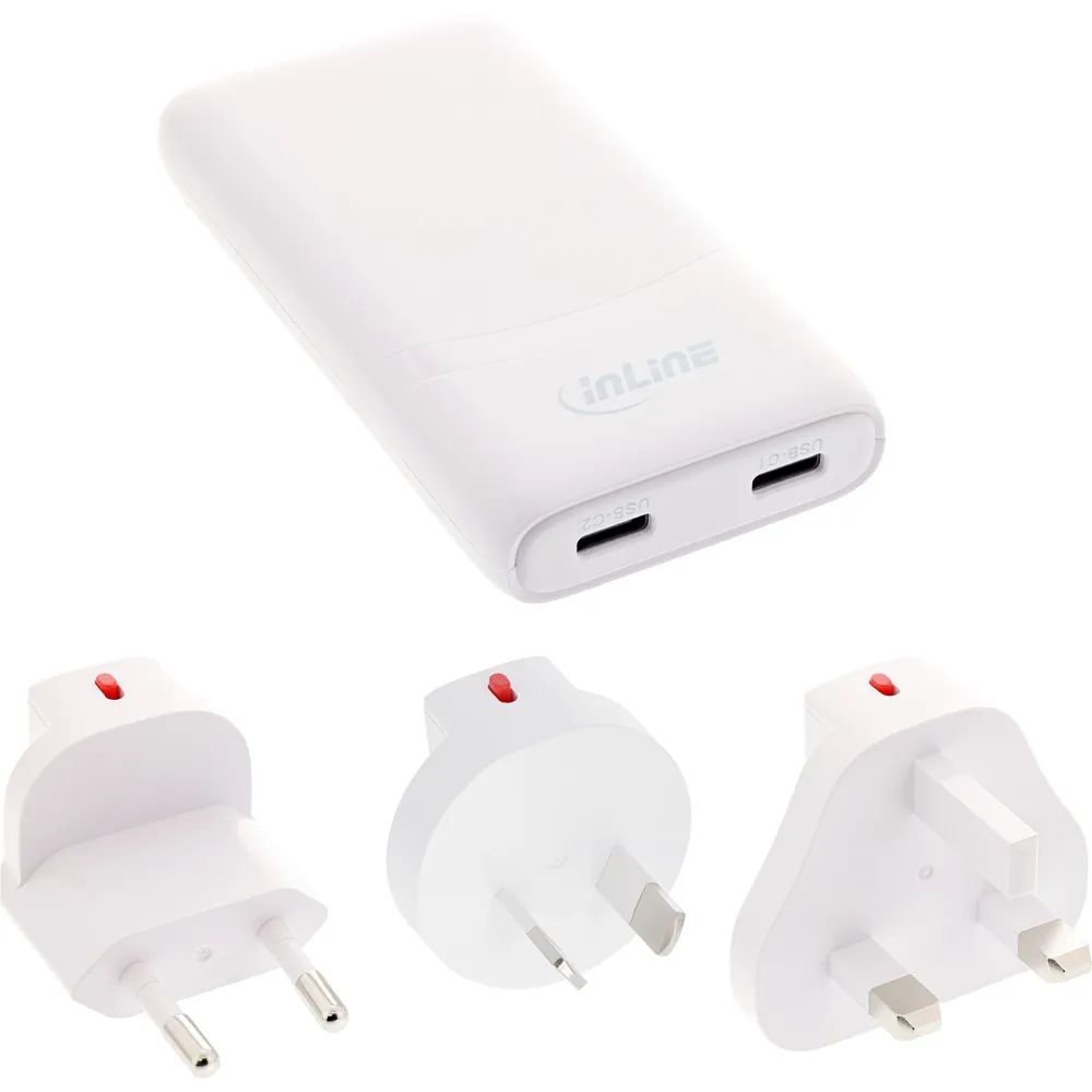 InLine USB Reise-Netzteil Ladegerät - Dual USB-C - PD - PPS - 65W - flach - weiß