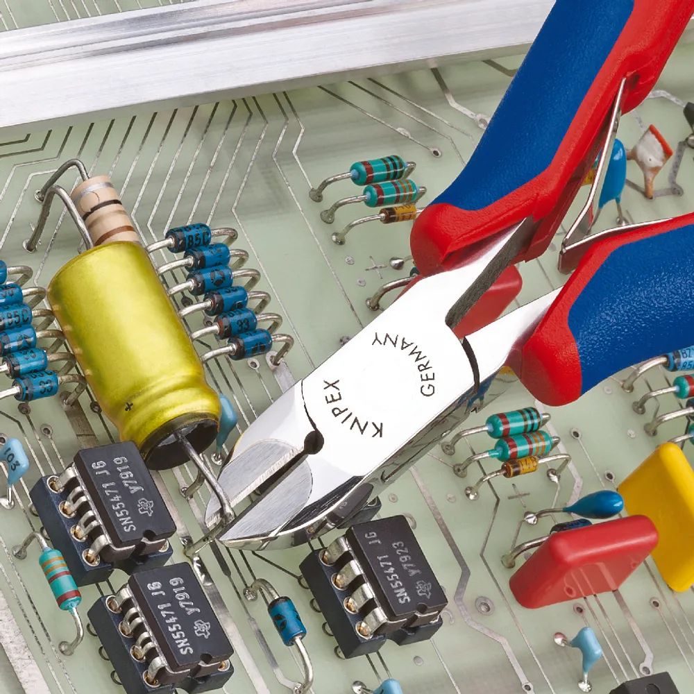KNIPEX Elektronik-Seitenschneider mit eingesetzter Hartmetallschneide mit Mehrkomponenten-Hüllen 120 mm