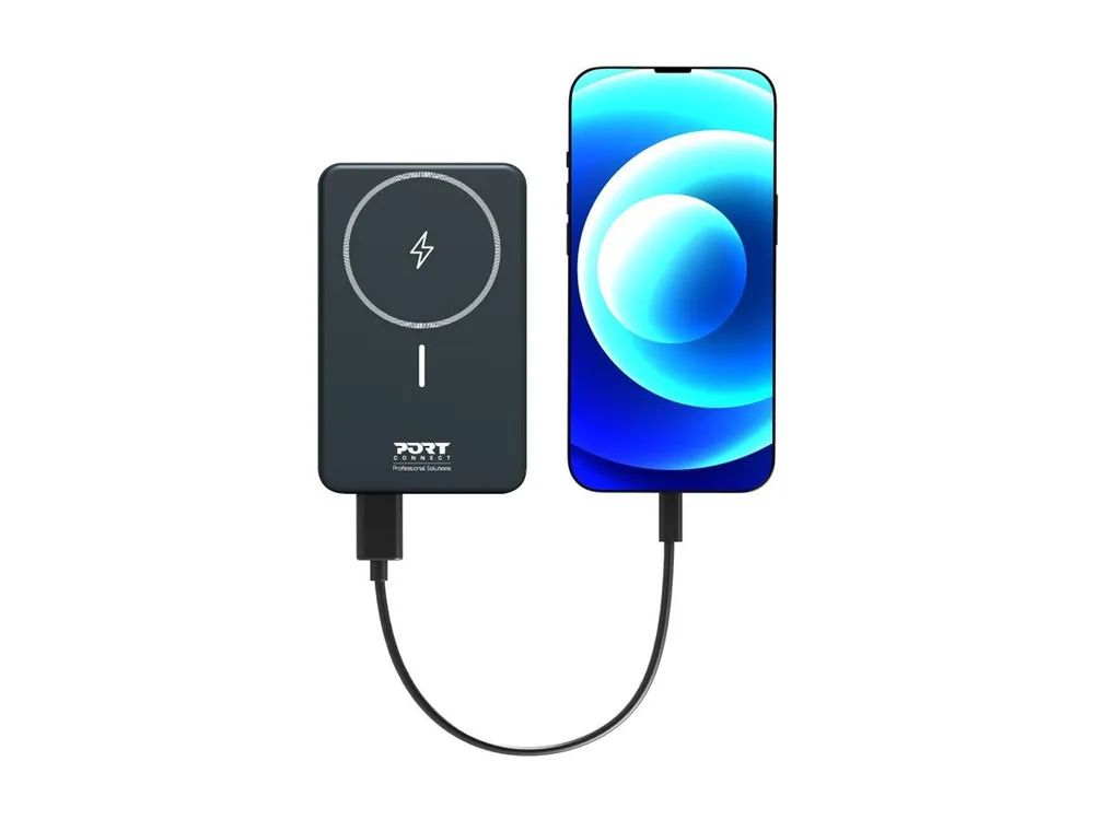 PORT Designs PORT Connect - Induktive Power Bank - Li-Pol - 10000 mAh - 37 Wh - 20 Watt - 2.4 A - PD - 2 Ausgabeanschlussstellen (USB Typ A, USB-C)