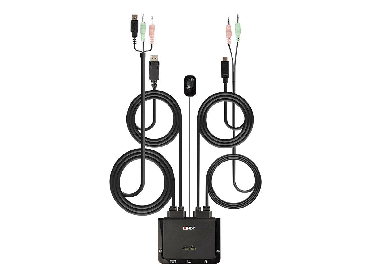 Lindy 2 Port DisplayPort 1.2, USB Type C, USB 2.0 & Audio Cable KVM Switch