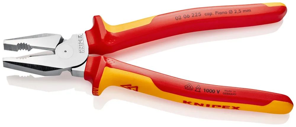KNIPEX Kraft-Kombizange isoliert mit Mehrkomponenten-Hüllen, VDE-geprüft verchromt 225 mm