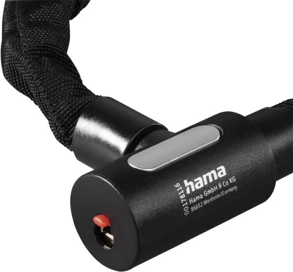 Hama Fahrrad-Kettenschloss mit Leuchtschlüssel, 120 cm, Schwarz