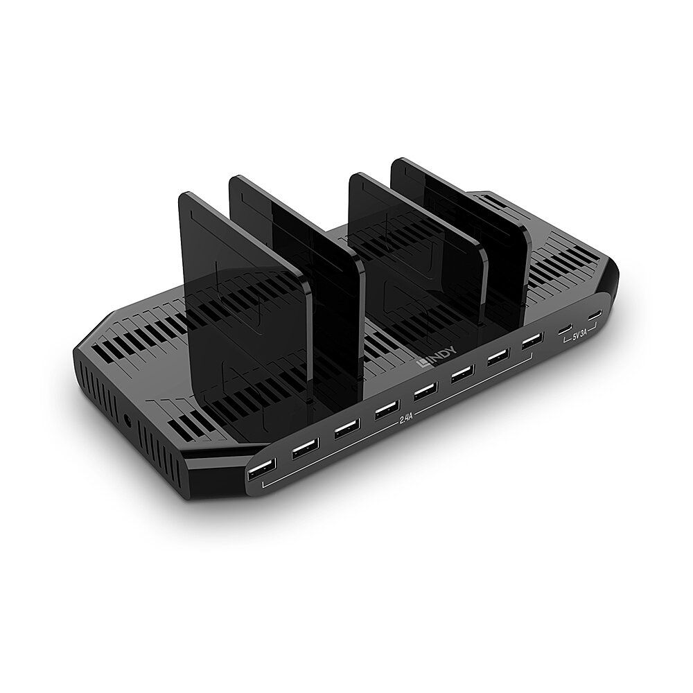 Lindy Ladestation - 120 Watt - 21 A - QC 3.0, AFC, USB BC 1.2, Apple 2.4A - 10 Ausgabeanschlussstellen (2 x USB-C, 8 x 4-poliger USB Typ A)