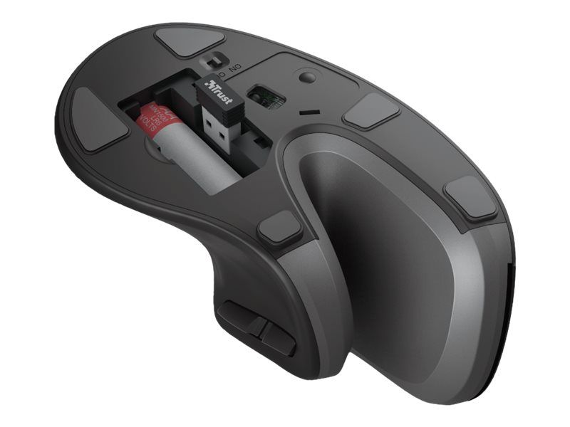 Trust Verro - Vertikale Maus - ergonomisch - Für Rechtshänder - optisch - 6 Tasten - kabellos - 2.4 GHz - kabelloser Empfänger (USB)