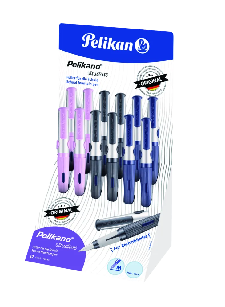 Pelikan Pelikano® strucutre Füller für Rechtshänder, farbig sortiert, Feder M, Display