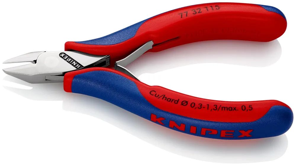 KNIPEX Elektronik-Seitenschneider mit durchgestecktem Gelenk mit Mehrkomponenten-Hüllen 115 mm