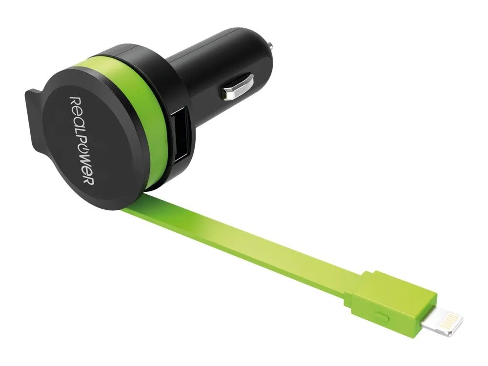 RealPower Auto-Netzteil - 4.8 A - 2 Ausgabeanschlussstellen (USB, Lightning)
