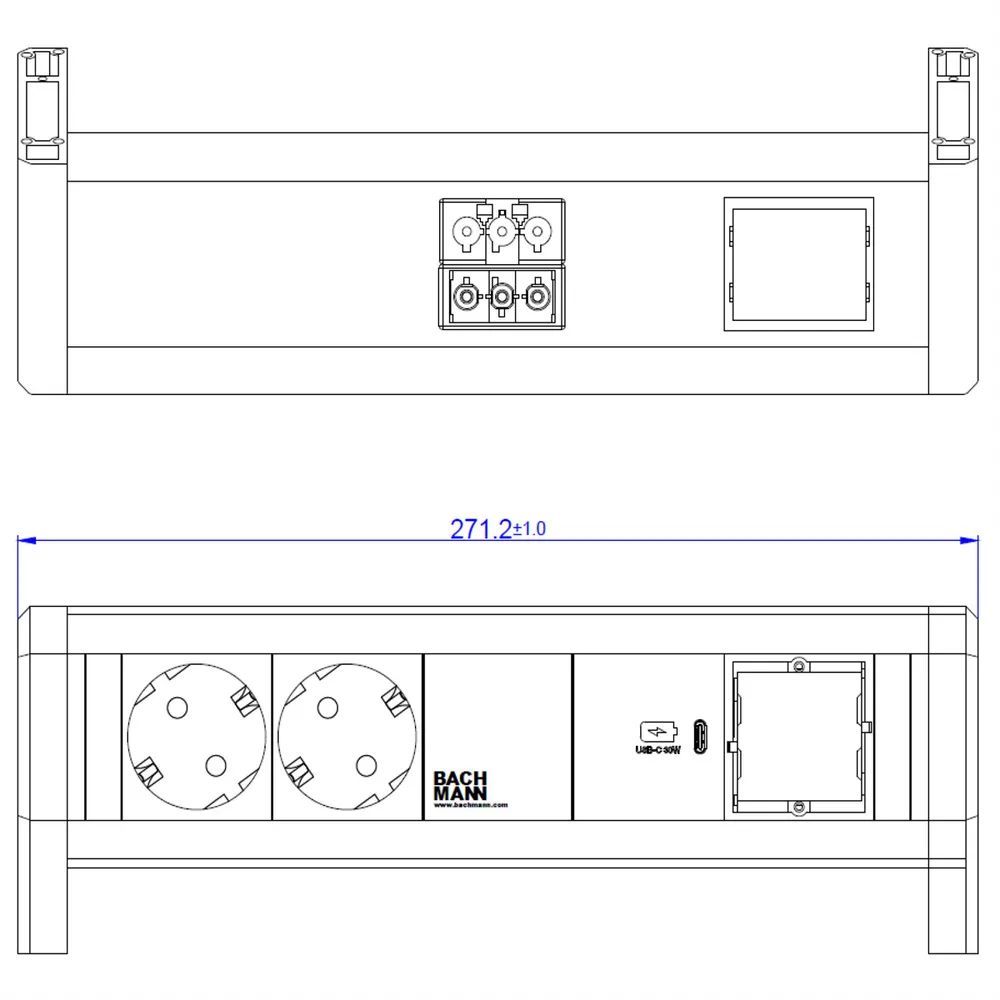 BACHMANN DESK 2xSchutzkontakt USB C, USB Charger 30W 1xABD GST18