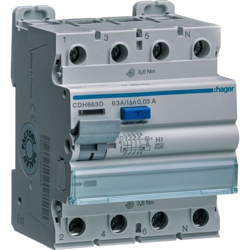 Hager FI-SCH. 4P 10KA 63A 30MA HI / HAGER CDH663D