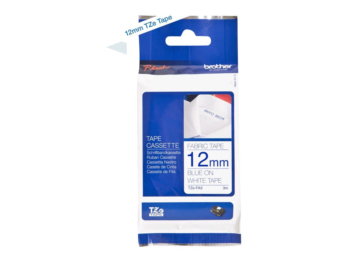 Brother TZe-FA3 - Gewebe - Klebstoff - blau auf weiß - Rolle (1,2 cm x 3 m)