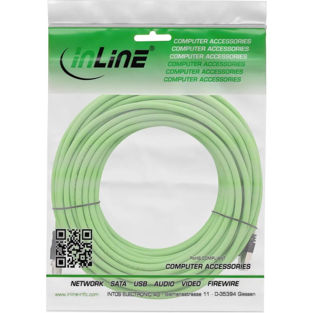 InLine Industrie Netzwerkkabel - M12 8-pin X-kodiert St. zu RJ45 St. - Cat.6A 10m