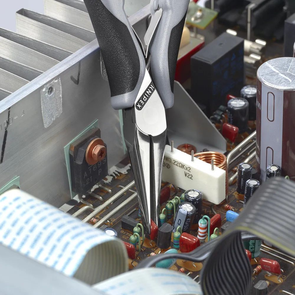 KNIPEX Elektronik-Greifzange ESD mit durchgestecktem Gelenk mit Mehrkomponenten-Hüllen spiegelpoliert 145 mm