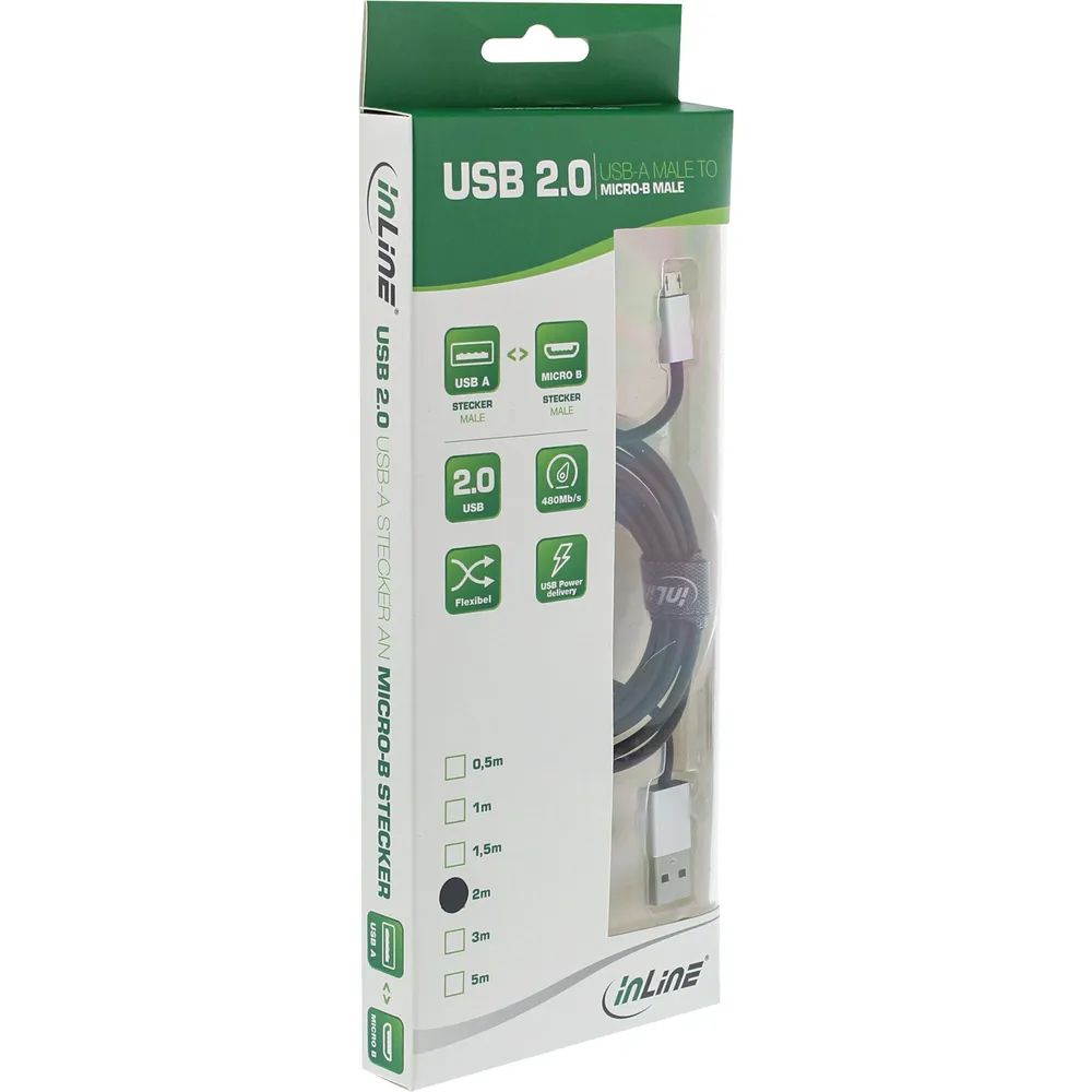InLine Micro-USB 2.0 Kabel - USB-A ST an Micro-B ST - schwarz/Alu - flexibel - 1m