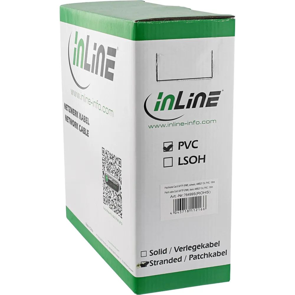 InLine Patchkabel Cat.6 S/FTP (PiMf) - schwarz - AWG27 - PVC - CU - 100m