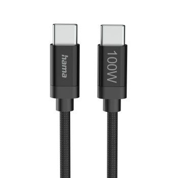 Hama Ladekabel "Fabric", USB-C - USB-C, 100W, 3 m, Nylon, Schwarz