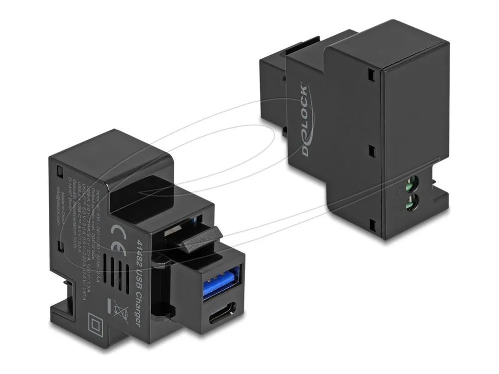 Delock Keystone Modul mit USB Typ-A und Type-C Ladebuchse PD 20 W schwarz - Kabel