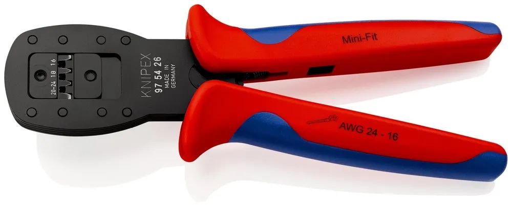 KNIPEX Crimpzange für Miniaturstecker Parallelcrimp Mini-Fit™ von Molex mit Mehrkomponenten-Hüllen brüniert 190 mm