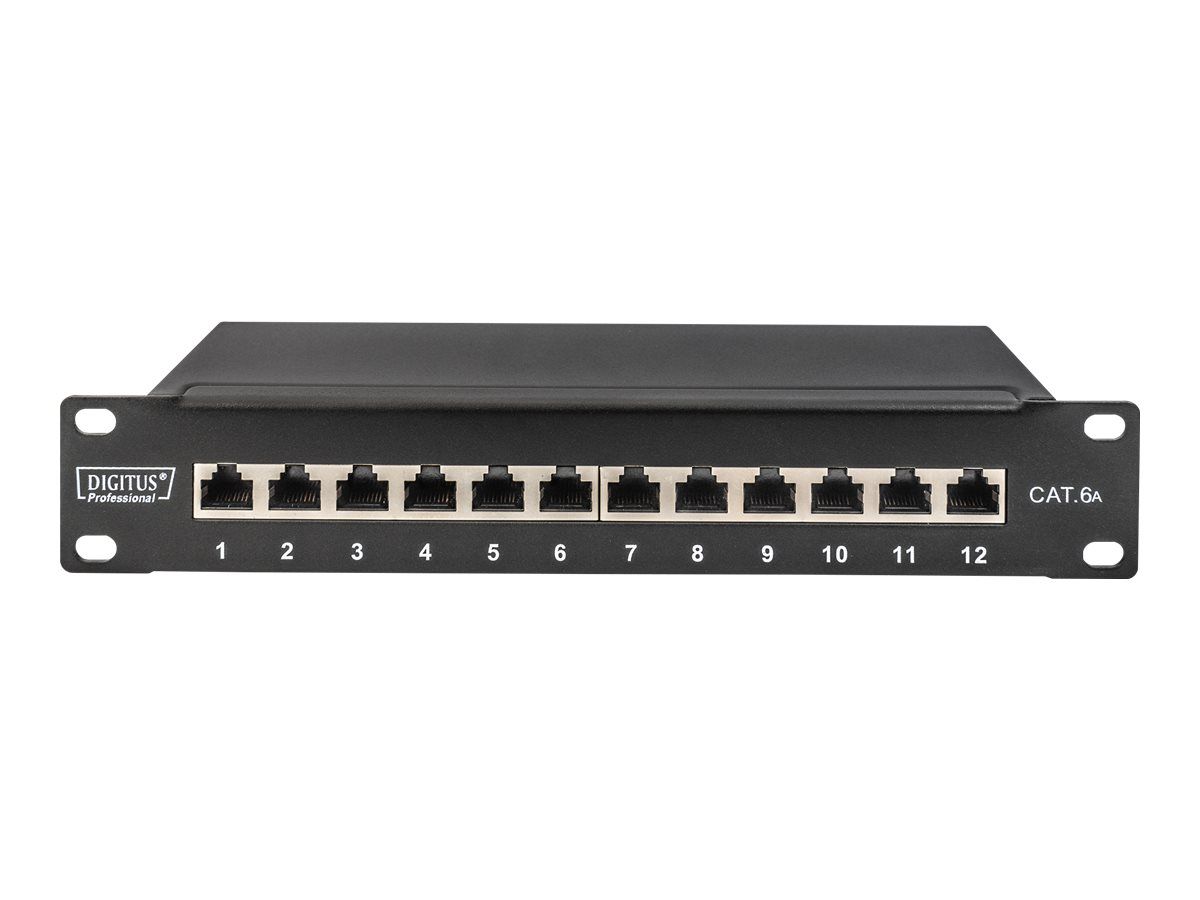 DIGITUS CAT 6A Patch Panel, geschirmt, 12-Port, 1HE, 10", schwarz