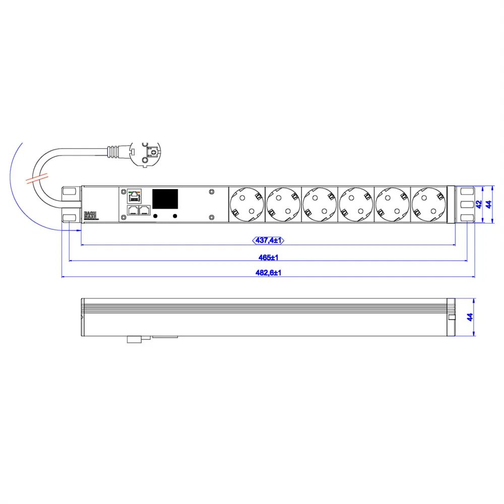BACHMANN 19 Zoll 1HE BN2000 6xCEE7/3, TCP/IP Strom 2,0m CEE7/7