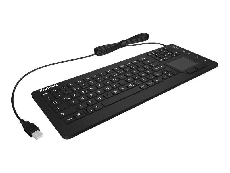KeySonic KSK-6231 INEL (UK) Hygienetastatur - Industrietastatur - Beleuchtung - Touchpad - Schwarz - 2 Maustasten - USB - Wasserdicht IP68 - Volle Größe (100%) - Kabelgebunden - USB - Membran Key Switch - QWERTY - Schwarz