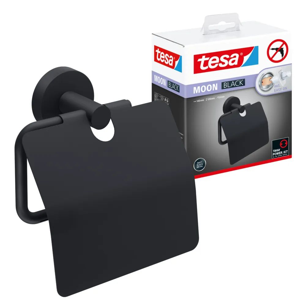 tesa® MOON BLACK Toilettenpapierhalter, matt schwarz, Wandbefestigung