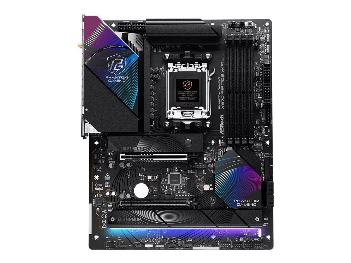 ASRock Phantom Gaming X870 RIPTIDE WiFi - Motherboard - ATX - Socket AM5 - AMD X870 Chipsatz - USB4, USB 3.2 Gen 1, USB 3.2 Gen 2, USB-C 3.2 Gen 2x2 - 2.5 Gigabit LAN, Wi-Fi 7, Bluetooth - Onboard-Grafik (CPU erforderlich)