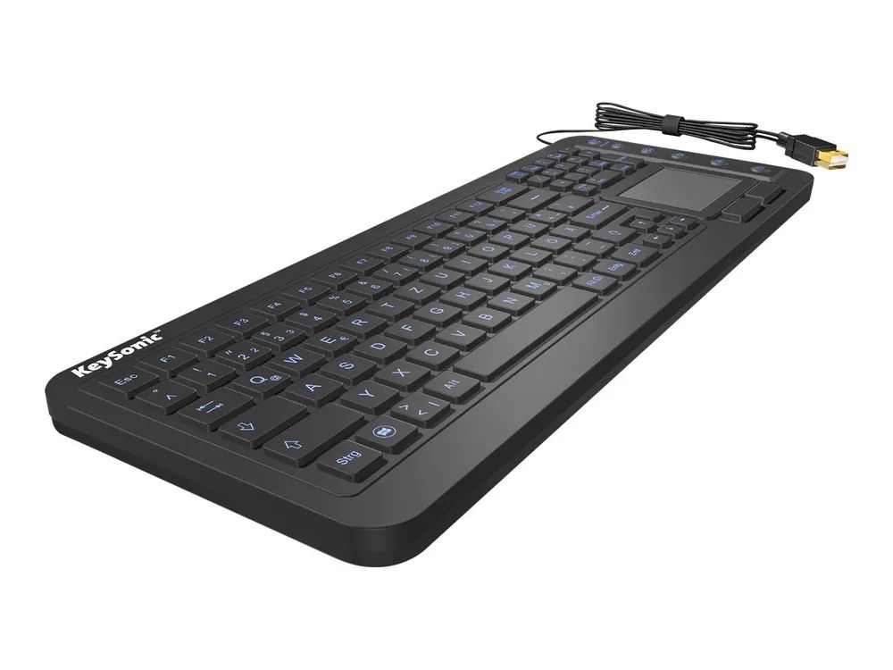 KeySonic KSK-6231 INEL (DE) Hygienetastatur - Industrietastatur - Beleuchtung - Touchpad - schwarz - 2 Maustasten - USB - Wasserdicht IP68 - Volle Größe (100%) - Kabelgebunden - USB - Membran Key Switch - QWERTZ - Schwarz