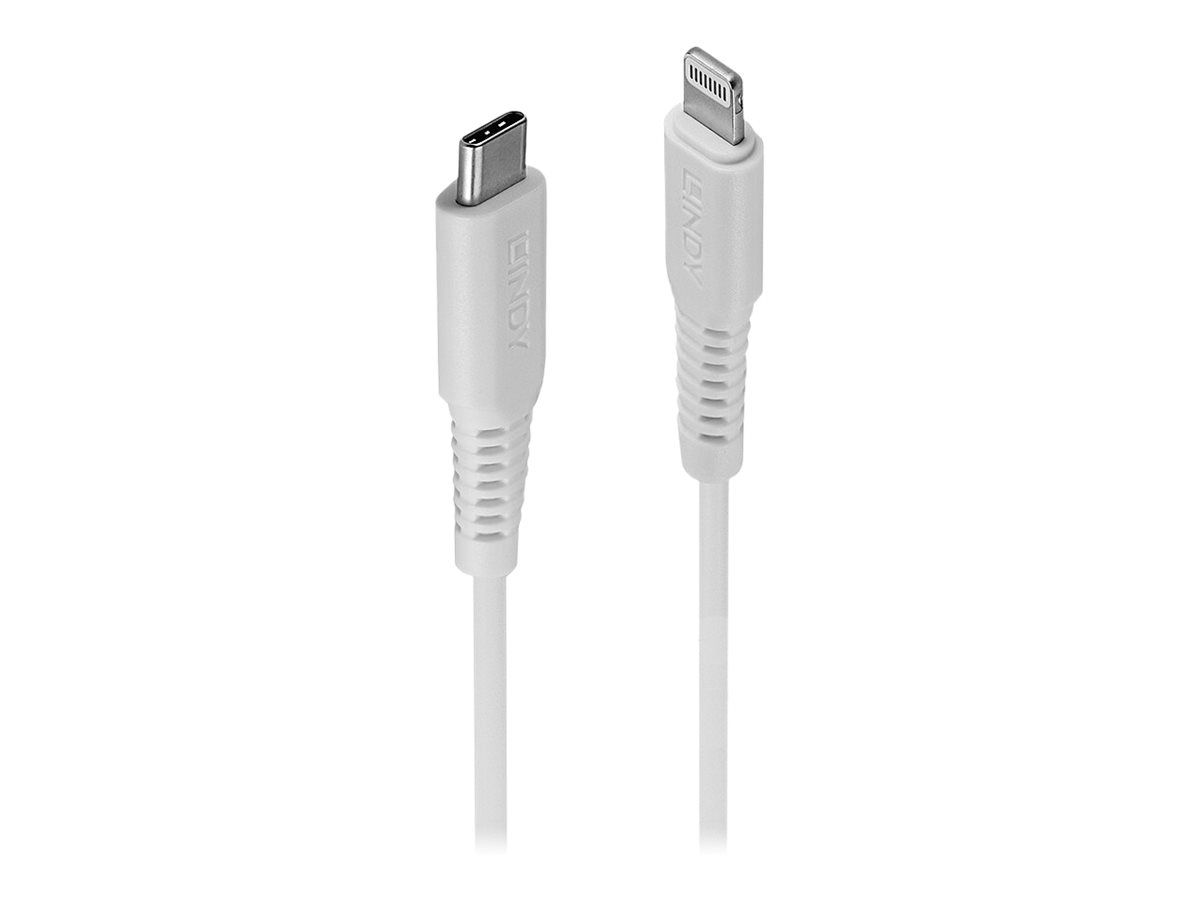Lindy Lightning-Kabel - 24 pin USB-C männlich zu Lightning männlich - 1 m - abgeschirmt - weiß - rund, unterstützt Stromversorgung - für Apple iPad/iPhone/iPod (Lightning)