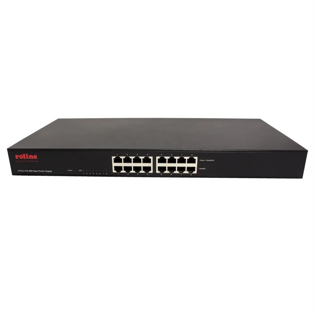 ROLINE 19-Zoll Fast Ethernet PoE Mid-Span Injektor, 8 Ports
