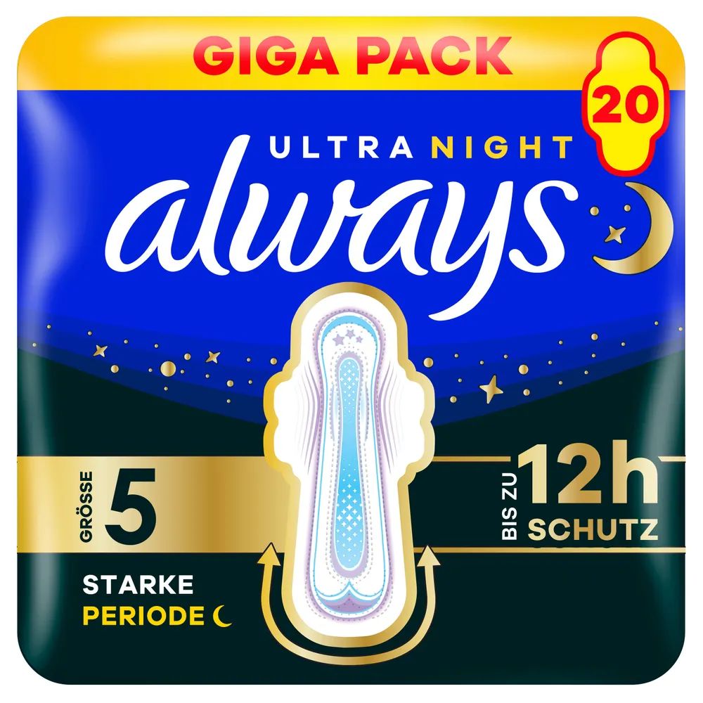 always Ultra Binde - Größe 5 - Secure Night Extra mit Flügeln Gigapack 20