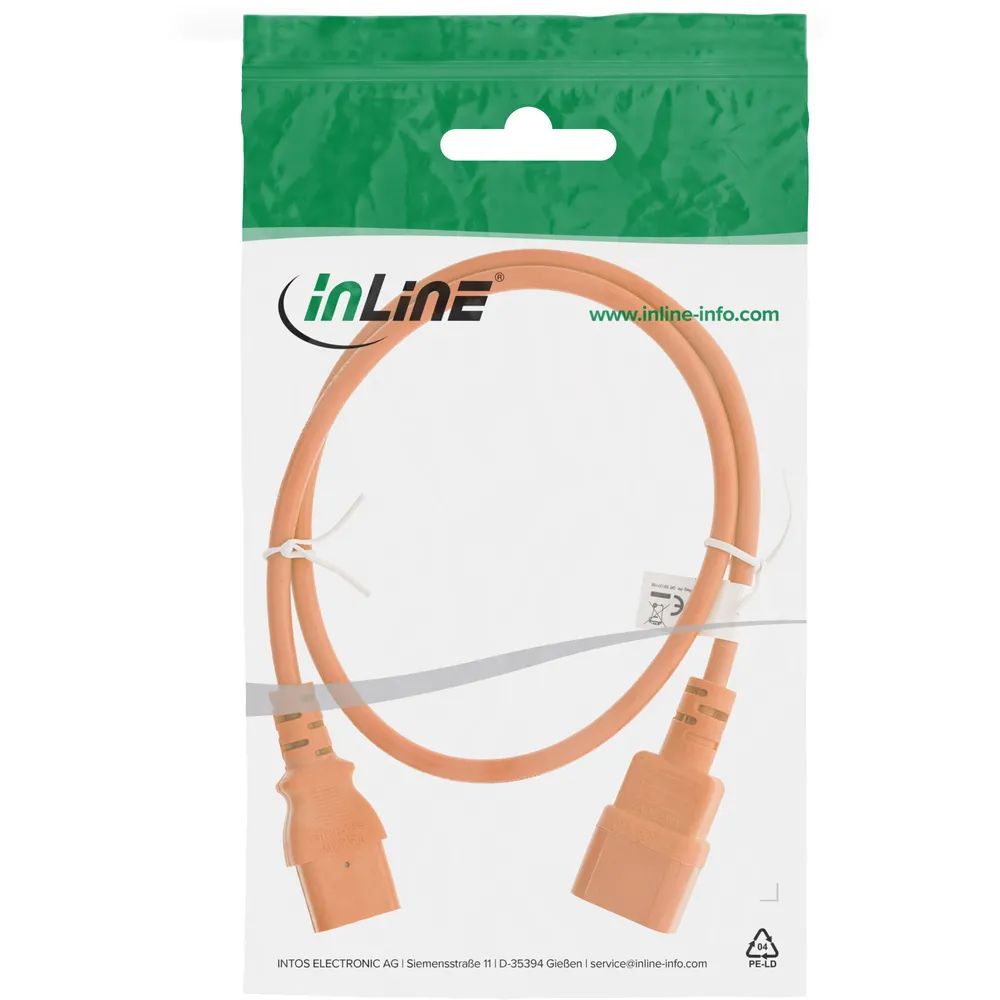 InLine Kaltgeräteverlängerung - C13 auf C14 - orange - 0,3m