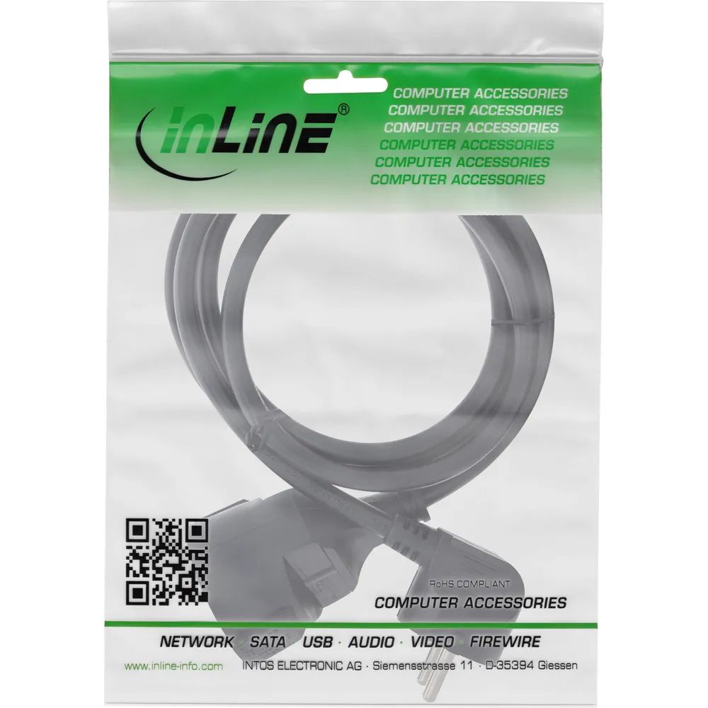 InLine Strom-Verlängerung Schutzkontakt Stecker gewinkelt/Buchse - schwarz - 1,5m