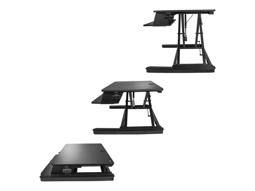 StarTech.com Startech Sitz-Steh Schreibtischaufsatz mit Tastaturablagefach - Oberfläche 89 x 53 cm - Ergonomischer Höhenverstellbarer Stehpult/Steharbeitsplatz - Platz für 2 Monitore - vormontiert (ARMSTSLG)