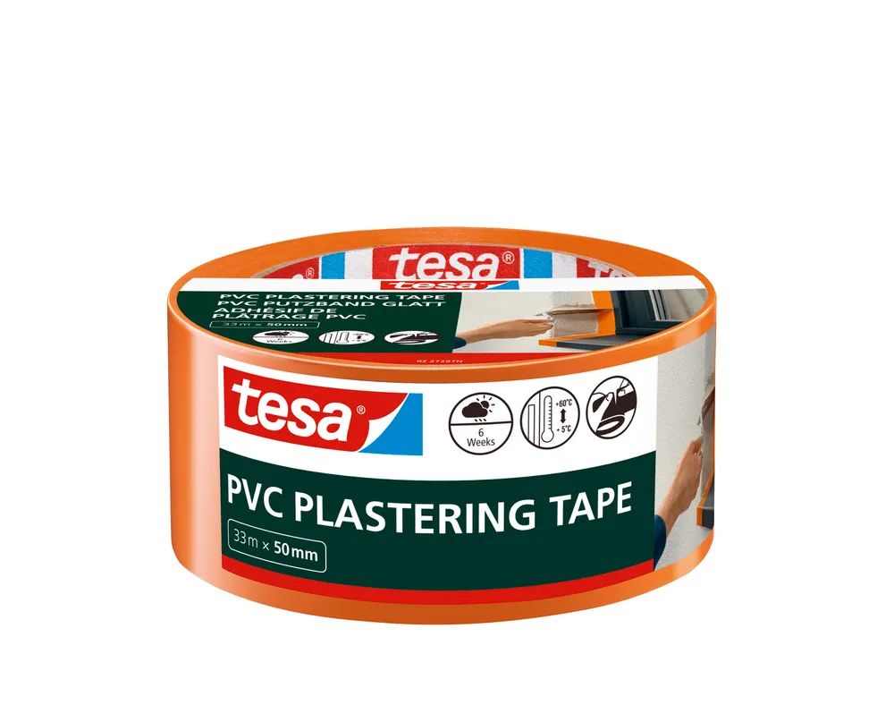 tesa® PVC Putzband – glatt – Abdeckband für saubere Abschlüsse