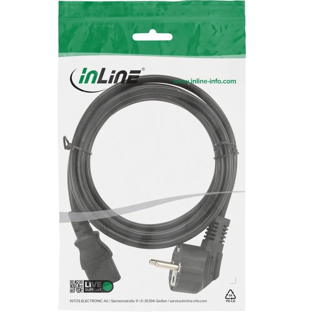 InLine Netzkabel - Schutzkontakt gewinkelt auf Kaltgerätestecker C13 - 2,5m