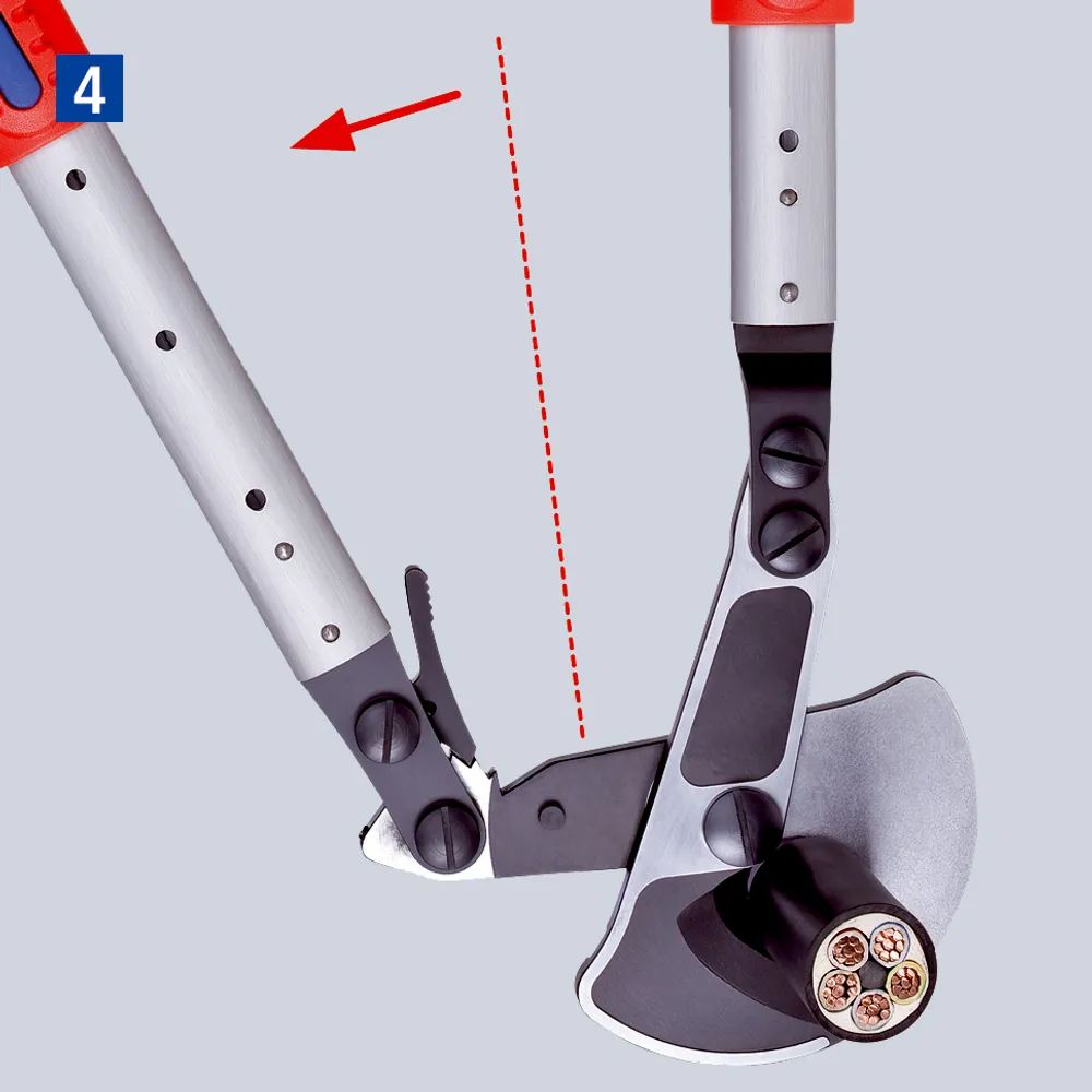 KNIPEX Kabelschere (Ratschenprinzip) mit Teleskopschenkeln mit Mehrkomponenten-Hüllen 570 mm