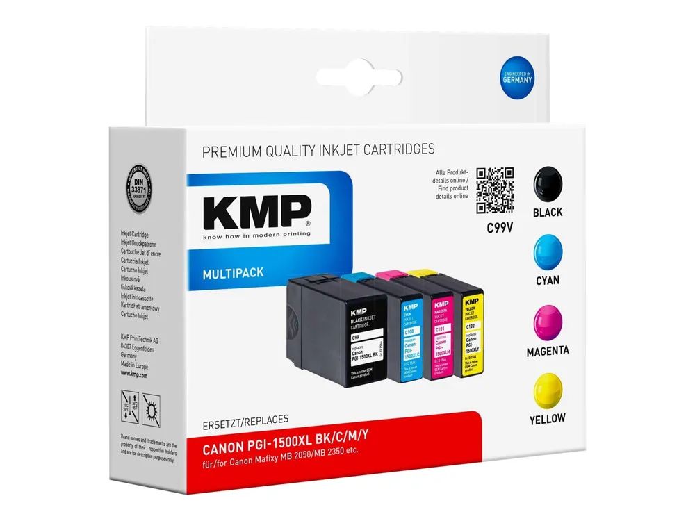 KMP MULTIPACK C99V - 4er-Pack - Schwarz, Gelb, Cyan, Magenta - kompatibel - Tintenpatrone (Alternative zu: Canon 9182B001, Canon 9193B001, Canon 9194B001, Canon 9195B001, Canon PGI-1500XL BK, Canon PGI-1500XL C, Canon PGI-1500XL M, Canon PGI-1500XL Y